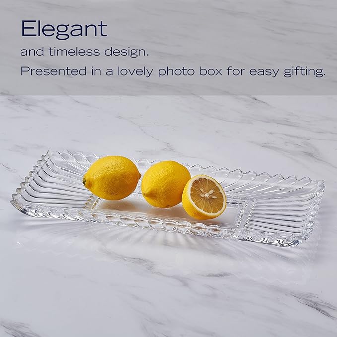 Mikasa Estate Crystal Glass Rectangular Serving Decorative Tray, 14.75 Inch