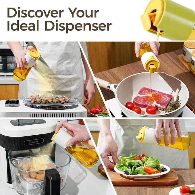 LHS Oil Sprayer for Cooking, Olive Oil Sprayer and Dispenser 2 in 1, White | 10oz/300ml, Oil Mister & Pourer, Portion Control, Food Grade, For Air Fryer, Cooking, Salad, BBQ, Frying