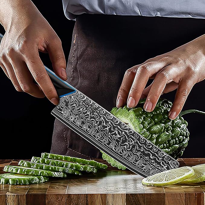 Nakiri Knife 7 Inch, 67-Layer Damascus Steel Kitchen Knife, G10 Handle | Japanese Chef Knife with Ergonomic Full-Tang Handle, Sharp Damascus Knife with Gift Box - Zeus Series