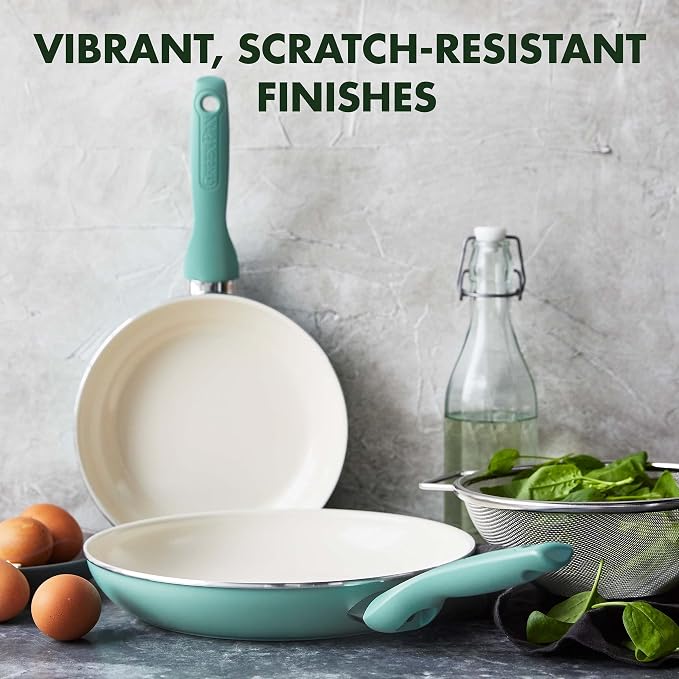 GreenPan Rio Healthy Ceramic Nonstick 8" and 10" Frying Pan Skillet Set, PFAS-Free, Dishwasher Safe, Turquoise