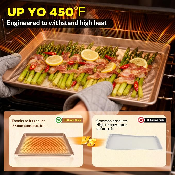 Saker 3-Piece Heavy Duty Carbon Steel Baking Sheets Set,Non-Stick Cookie | | Oven Safe, Even Heating, for Baking, Roasting, Cooking ā Professional Grade (Champagne Gold)