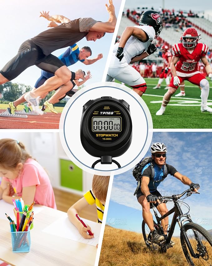 TPNEG Simple Stopwatch Timer - Easy to Use, Set Up, Read, and Carry - Large Display - On/Off, AAA Battery - Ideal for Coaches, Track and Field, Soccer Referees, Sports, Classroom