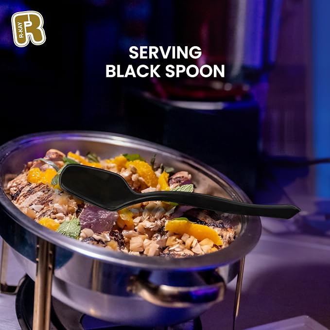 18 Pcs Black Plastic Serving Utensils Set - 6 Black Plastic Serving Spoons, 6 Black Tongs And 6 Forks - Heavy Duty Black Disposable Serving Utensils Set For Parties