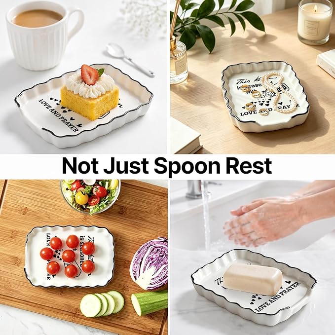 Christian Religious Kitchen Gifts for Women Mom Wife, Kitchen Spoon Rest | Ceramic Spoon Holder for Stove Top Kitchen Counter Decor Cooking Utensil Rest, Farmhouse Kitchen Decor