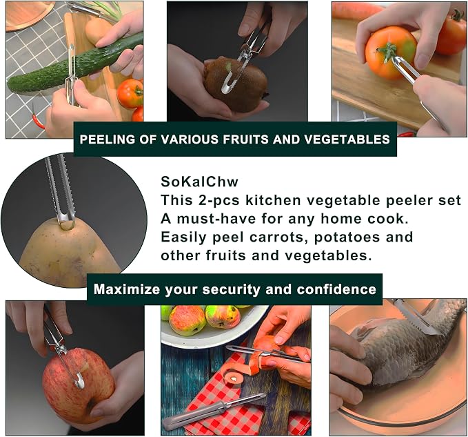 Potato Peelers for Kitchen, 2 Pcs, Just Like Mom's old steel Peeler | for Swivel,Metal,Original,Vegetable,Carrot,left and right handed