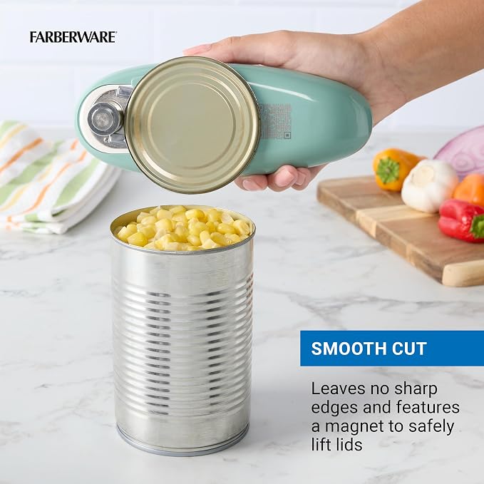 Farberware USB Rechargeable Electric Can Opener – Hands-Free Automatic Can Opener with Built-In Battery, Magnetic Lid Lifter, Compact Design, USB-C Charging Cord, Green