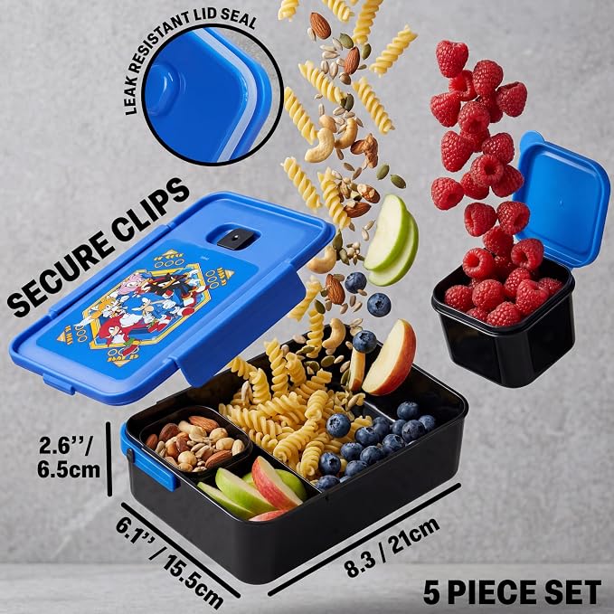 Get Trend Sonic the Hedgehog Kids Lunch Box 3 Pc Set with Insulated Lunch Bag, Bento Box with Two Mini Pots & 20 fl oz Water Bottle with Straw for School, Picnic, Gamer Gifts for Boys (Blue Sonic)