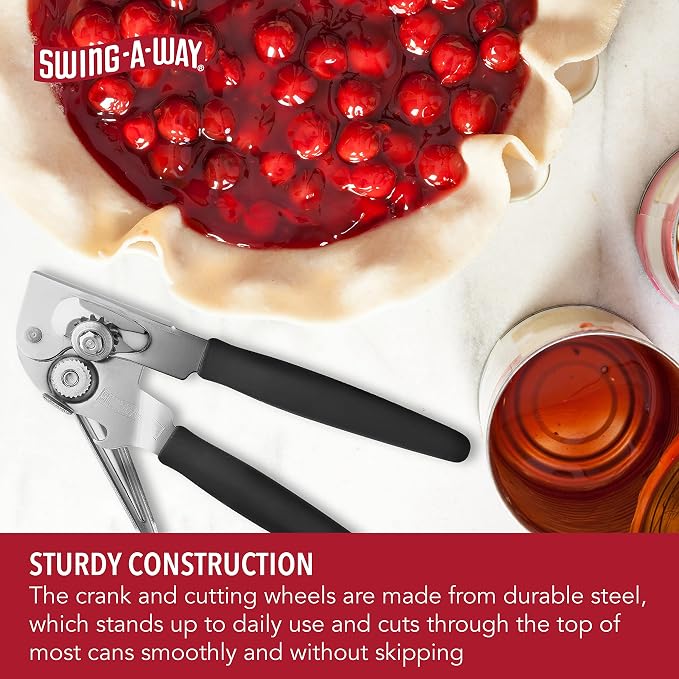 Swing-A-Way Easy-Crank Can Opener with Folding Crank Handle, Black, 3.50 x 4.50 x 10.50 | 8.9" Can Opener with High-Carbon Wheel - Skip-Proof Feed & Integrated Bottle Opener for Easy Operation