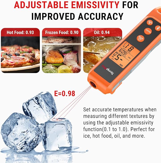 TempPro TempScan 2-in-1 Infrared Thermometer Gun with Meat Probe | Instant Read Thermometer for Grilling, Non-Contact Infrared Thermometer for Cooking Pizza Oven Griddle HVAC Pool AC Vent