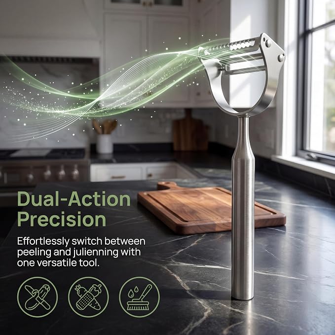 2-in-1 Julienne Vegetable Peeler, Julienne Peeler Shredder Tool | Stainless Steel Handed Julian Peels and Slices for Kicthen, Suitable for Make Vegetable Noodles, Fruit and Vegetable Salad