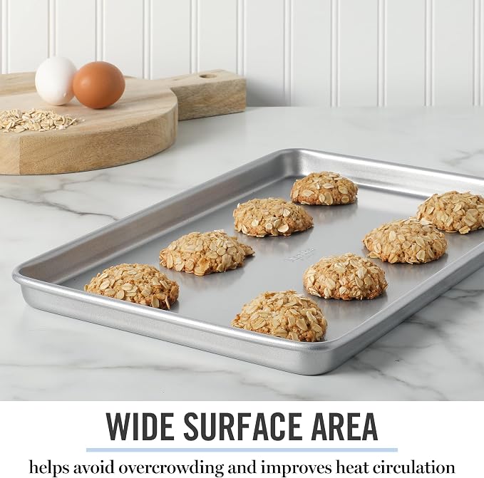 Martha Stewart Gallen 15 x 10 Inch Nonstick Carbon Steel Cookie Sheet – Silver, Durable Bakeware for Even Baking and Easy Cleanup