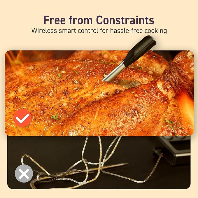 COSORI Wireless Meat Thermometer Digital, Bluetooth Food Thermometer for Grill, Smoker, Oven, Air Fryer for Turkey, Chicken, Steak, Gifts for Men, 90+ Recipes in Free App