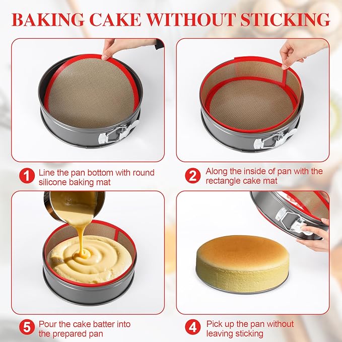 2 Packs Silicone Baking Mat for Springform Pan 9",Reusable Baking Mat Prevent Cake from Sticking to Bottom & Side,Food Safe Non-Stick Silicone Mat for Baking Easy Clean Oven Baking Sheet for Cake Pan