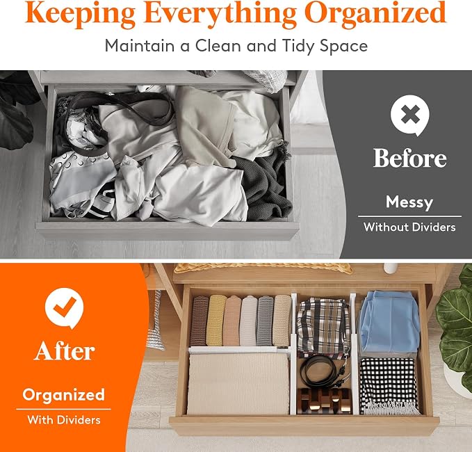 Lifewit 4" High Upgrade Drawer Divider, Adjustable Drawer Organizer Clothes | 13.5"-22" Expandable Plastic Drawer Separator for Dresser, Kitchen, Closet, Nursery, Office Organization & Storage, 12 Pack