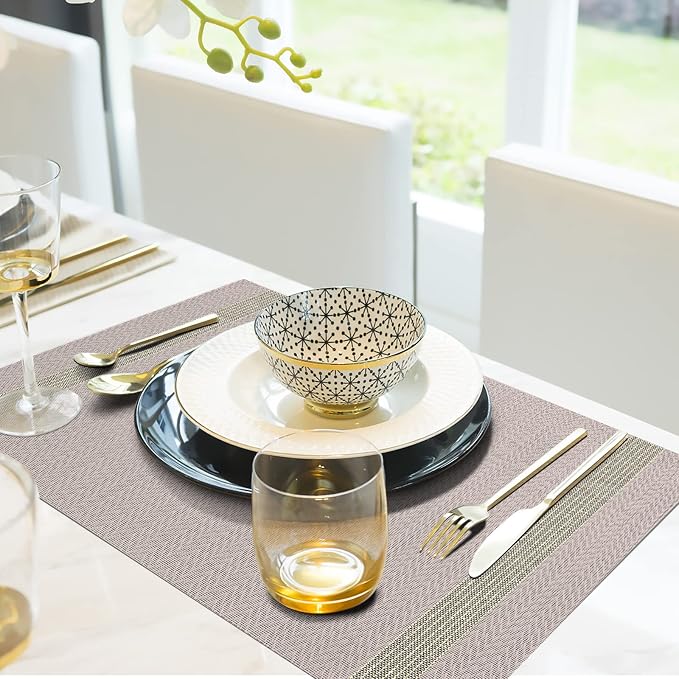 Aofmee Placemats, Placemats Set of 6, Heat Resistant Place Mats, Washable PVC Table Mats, Woven Vinyl Plastic Placemats for Dining Table, Non-Slip Stain Resistant Kitchen Table Placemats Easy to Clean