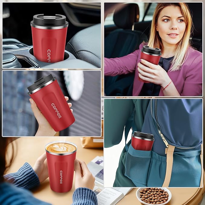 MOMSIV 12oz Travel Coffee Mug, Insulated Coffee Cup with Leakproof Lid | 6-Hour Heat Retention, 360°Leak proof, Vacuum Stainless Steel Double Walled, BPA-free, Reusable And To Go Coffee Mug