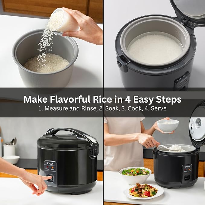 Tiger JNP-S55U-KY 3 Cup Capacity Rice Cooker with Non-Stick Inner Pot, Retractable Power Cord, and Keep Warm up to 12 hours, Black