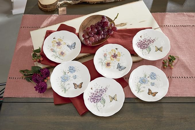 Lenox Butterfly Meadow 6-Piece Tidbit Plates, Dessert Plate Set for 6 | porcelain, dishwasher safe, microwave safe | also great as a appetizer plate for salad or bread, salad plates