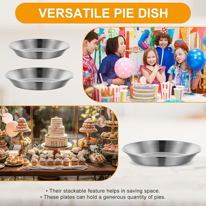 3 Pcs Stainless Steel Pie Pan Set, Pizza Pan Deep Pie Dish Pie Plate Baking Tray Dishes for Pizza Baking Serving Oven Grill, 3 Sizes