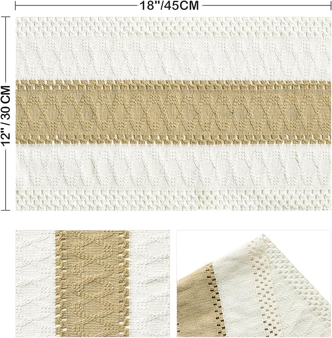 Artoid Mode Burlap Brown Farmhouse Rustic Placemats Set of 4,12x18 Inch Seasonal Holiday Hollow Table Mats Party Kitchen Dining Decoration