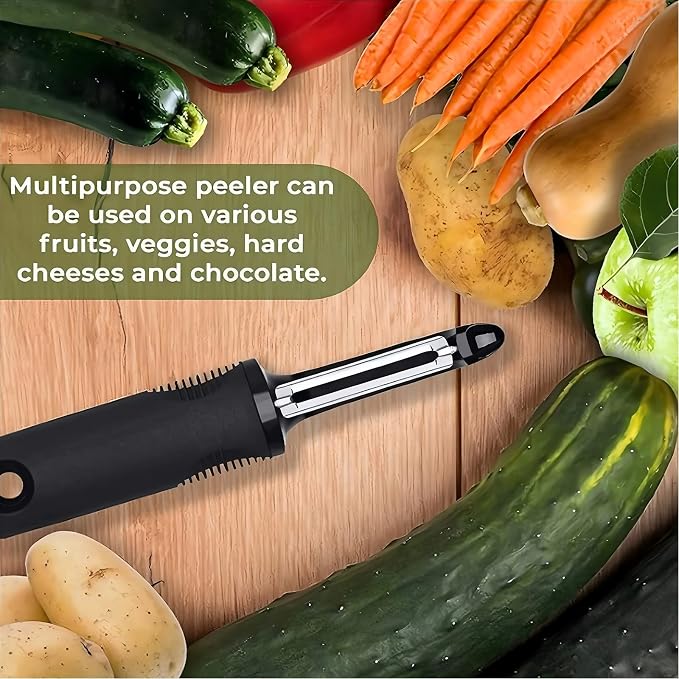 Vegetable Peeler,Non-Slip Handle,Sharp Stainless Blade for Potato | Multifunctional Peeler,Built-in Potato Eye Remover, Zero Snag, Ergonomic Grip,Plastic Blade Guard for Fruit Pumpkin (Black)