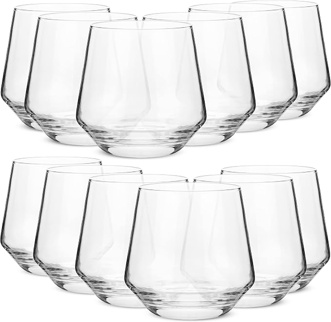 BTaT- Stemless Wine Glass, 12 oz, Set of 12, Wine Glasses No Stem