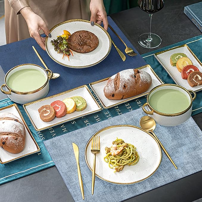 Leather Placemats Table Mats Set of 6, Navy Blue & Light Blue | Reversible Non-Slip Table Placemats, Heat-Resistant and Waterproof for Dining Kitchen and Holiday Parties