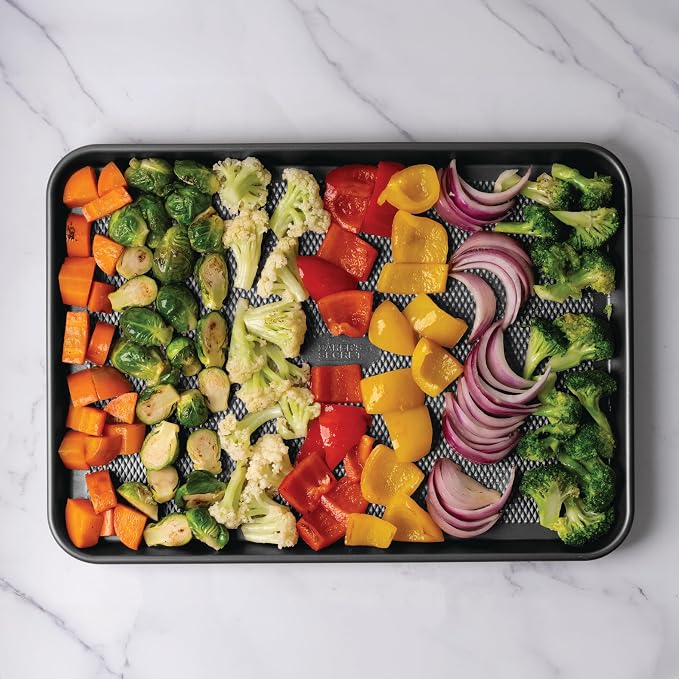 Baker's Secret 2 Pack Half Sheet Pan Set, 1/2 Cookie Sheets for Baking with Diamond Texture, 17.7" x 13" Large Baking Sheets Non Stick, Non Toxic Oven Trays for Cooking, 100% Thicker Carbon Steel