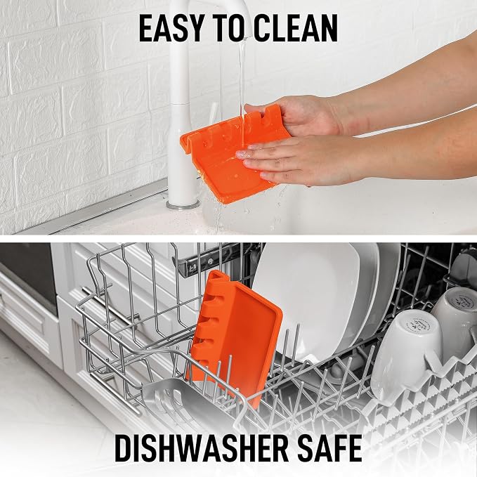 Zulay Kitchen Silicone Utensil Rest with Drip Pad for Multiple Utensils - BPA-Free, Heat-Resistant Spoon Rest & Spoon Holder for Stove Top - Kitchen Utensil Holder for Ladles & Tongs - Orange