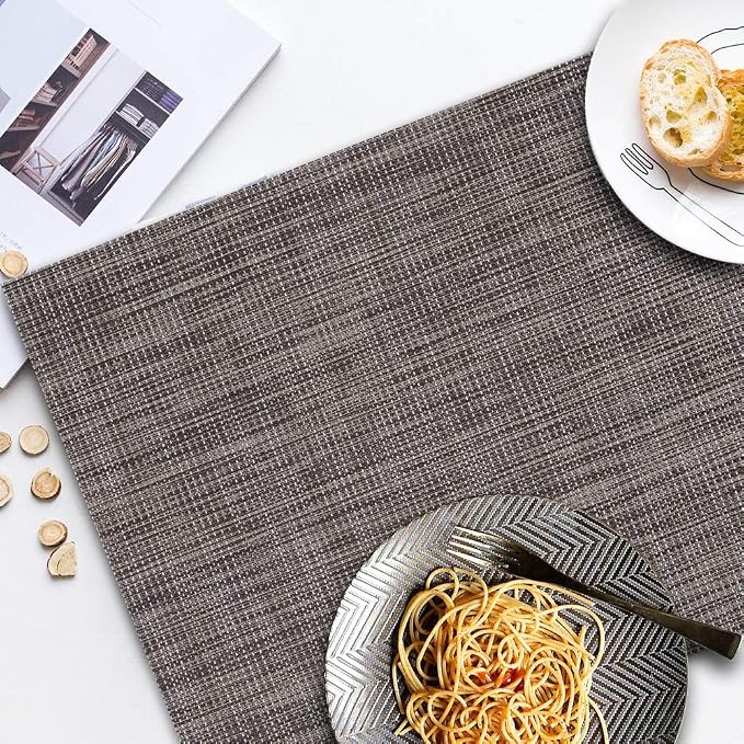 homEdge PVC Placemat, 4 PCS of Non-Slip Heat Resistant Place Mats, Washable Vinyl Placemats, Set of 4 – Linen Gray