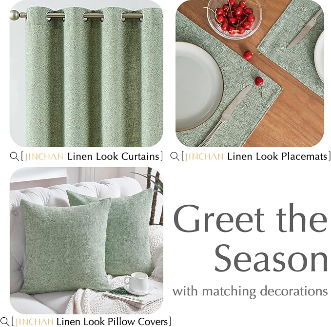 JINCHAN Linen Textured Placemats Set of 4 Farmhouse 13x19 Heathered Green | Fabric Placemats, Cottage Style, Double-Layer One-Piece Design, Reversible Solid Color, Machine Washable, Reusable