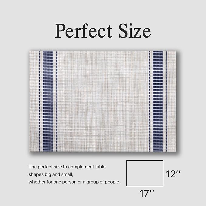 Placemats Set of 6 - Easy Clean Woven Vinyl Placemats for Dining Table, Indoor/Outdoor Place Mats, Washable PVC Table Mats(Blue Skyline)