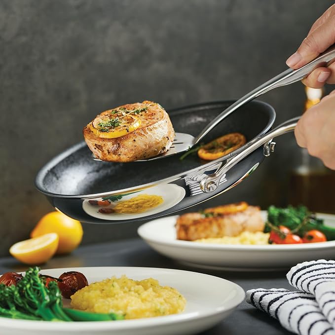 Circulon C1 Series Clad Stainless Steel with ScratchDefense Technology Cookware Nonstick Induction Frying Pans/Skillets, Metal Utensil Safe, 8.5 Inch and 10 Inch, Polished Stainless Steel