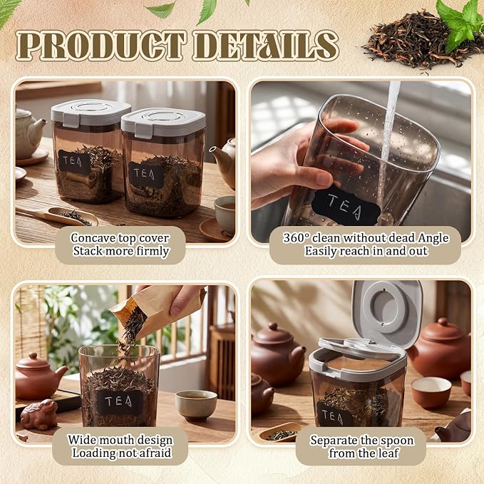 2 Pack 44oz Airtight Coffee Canisters Light Blocking Tea Storage Containers with Scoop, Airtight Food Jars for Loose Leaf Tea, Sugar, Formula, Coffee Bean, with Chalk Marker & 8 Stickers