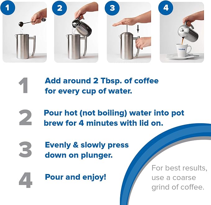Frieling French Press Coffee Maker - 23 Ounce, Brushed Stainless Steel - Coffee Press & Cold Brew Pitcher - Stovetop Espresso Maker for Camping & Travel