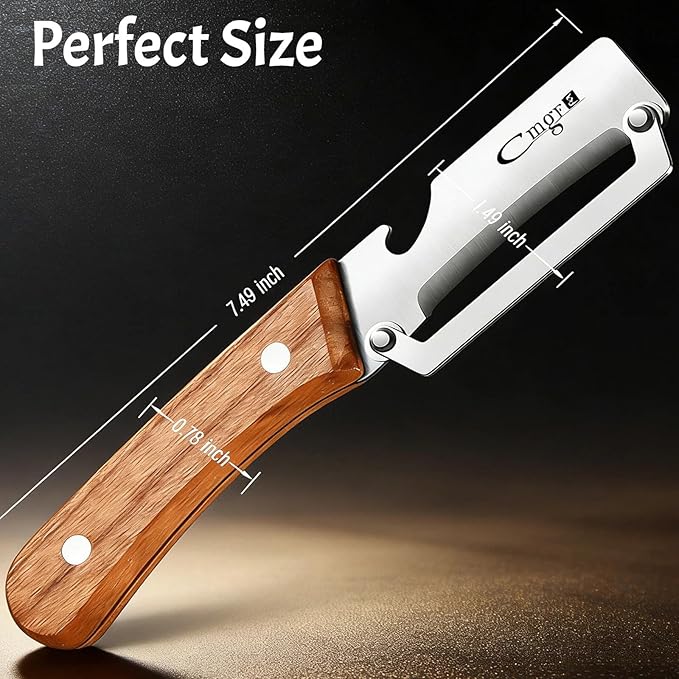 TEEVEA Left-Handed Vegetable Peeler 2-in-1 Stainless Steel Wood Handle | Multifunctional with Built-in Bottle Opener, Zero Flex Zero Snag Blade, Ultra Sharp for Fruit Potato Apple Veg, Kitchen Tool