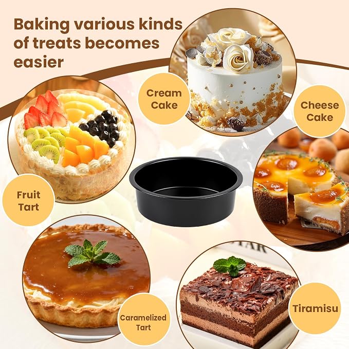 6 Inch Round Cake Pan Set of 3 - Nonstick Carbon Steel Cake Baking Pans with 100 PCS Parchment Paper, Dishwasher Safe, Durable for Layer Cakes, Birthday & Christmas Baking