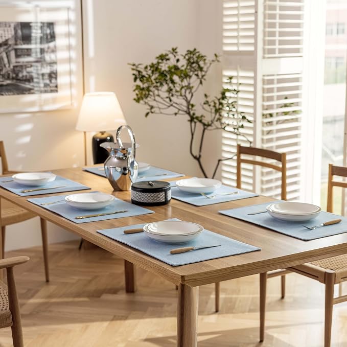 Demetex Blue Placemats Set of 4 Heat Resistant Place Mats Linen Cloth Placemat Dining Table Mats for Kitchen Plate Tables, Blue