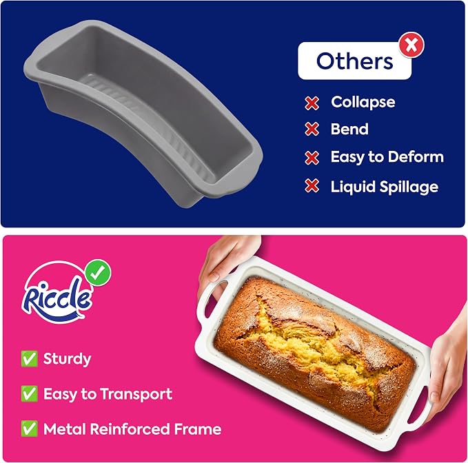 Silicone Mini Loaf Pans – 2 Pack, 8 Cavity Silicone Molds for Baking, Non-Stick Silicone Baking Pan (Loaf)