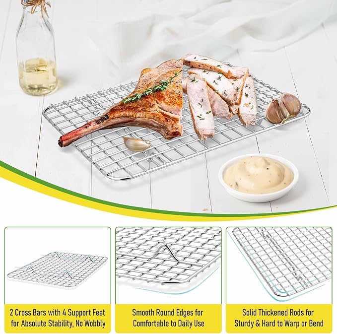 Homikit 4 Pack Cooling Rack Set, 12" x 9" Stainless Steel Baking Rack for Bacon Bread Pizza, Metal Wire Oven Racks for Cooking Roasting Fit Quarter Sheet Pan, Rust Free & Dishwasher Safe