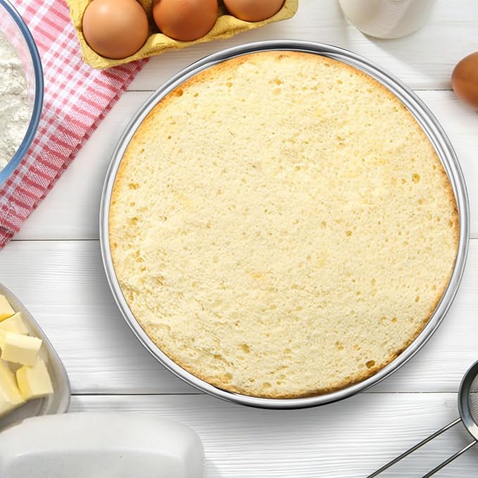 E-far 11 Inch Cake Pan Set of 2, Stainless Steel Round Baking Pans Tins | Non-Toxic & Leak-Proof Mold for Birthday Wedding Layer Tiered Cake, Easy Clean & Dishwasher Safe