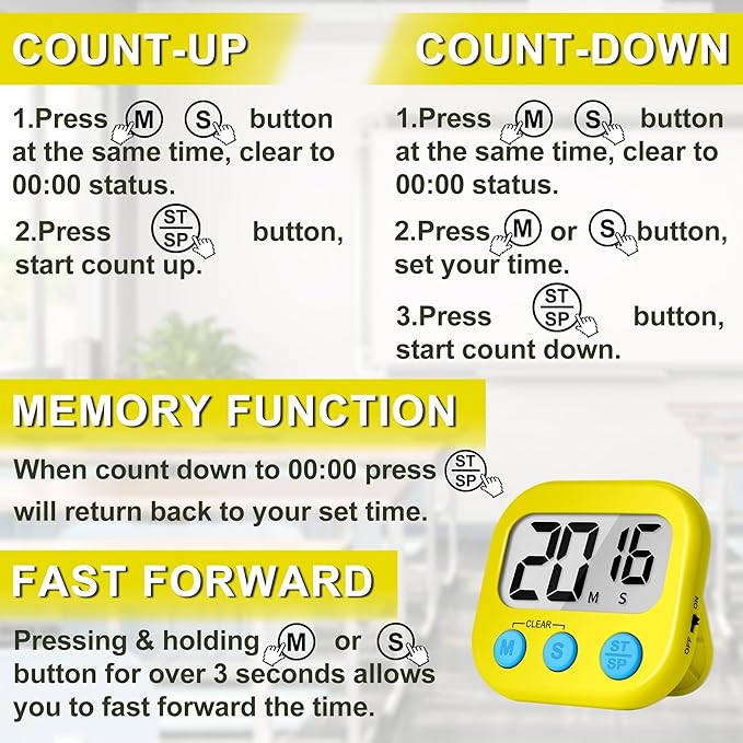 ZILLEEN Classroom Timer for Kids Teachers 2 Pack Digital Timers Pur Ye | Strong Magnetic, Large Screen, Big Button, Teacher Classroom Must Haves Kitchen Timers for Cooking Egg Exercise Study