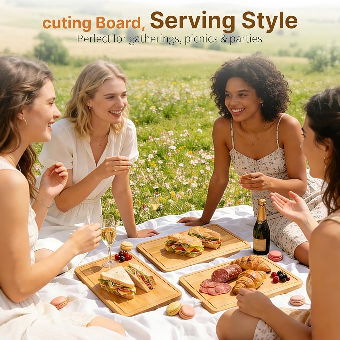 Bamboo Cutting Board Set of 3, Wooden Deep Juice Groove | Wooden Cutting Boards , Kitchen Appliances, Non Toxic, Charcuterie & Butcher Block for Meat, Meal Prep & Serving