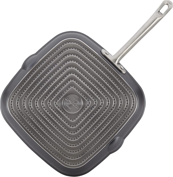 Anolon Accolade Forged Hard Anodized Nonstick Square Grill Pan/Griddle with Spouts, 11 Inch - Moonstone Gray
