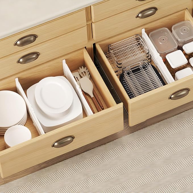 Lifewit 6" Tall Drawer Dividers, Adjustable Deep Drawer Organizer Clothes | 5 Pack 11.5"-18.5" Expandable White Plastic Separators for Dresser, Kitchen, Cabinet, Closet, Office Organization & Storage