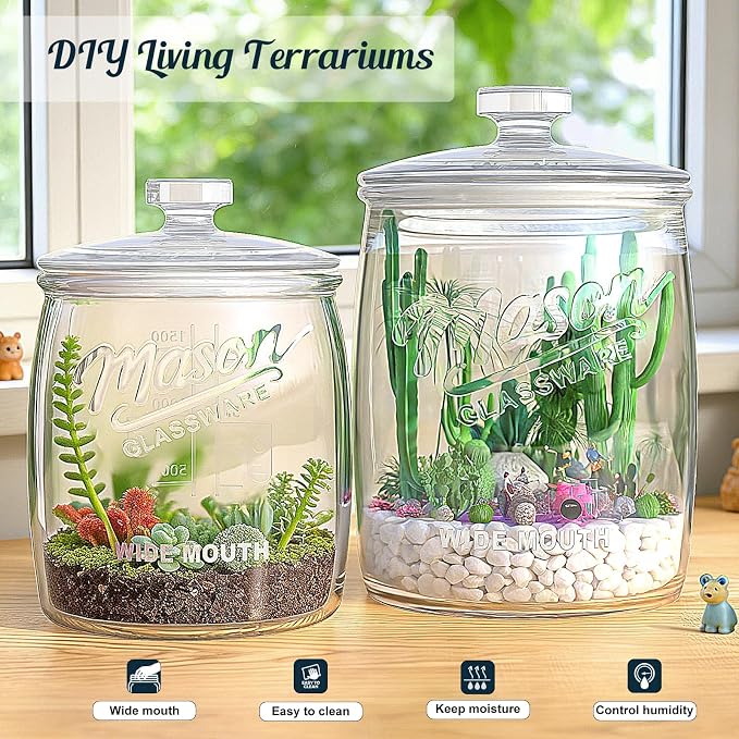 Cookie Jar with Airtight Lids, Half Gallon Glass Jar 1 Pack | 64 Oz Wide Mouth Mason Jar, Sourdough Starter Jar, for Kitchen Pantry & Laundry Room Storage, for Candy, Flour, Dog Treats