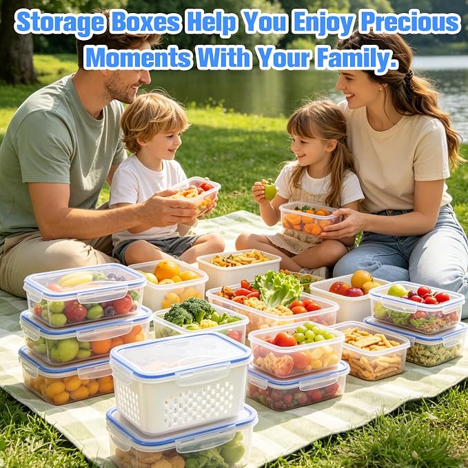 3 PCS Fruit Storage Containers for Fridge,Removable Colander,Fresh Longer | Airtight Food Storage Containers,Keep Fresh Longer,Household Transparent Plastic Food Storage Box-Including Drain Basket