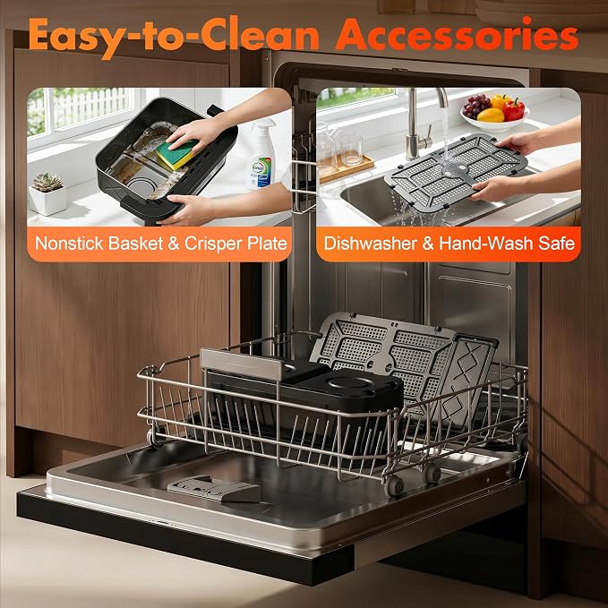 Dual Basket Air Fryers with Flex Basket, 12QT Double Air Fryer with Viewing Window & 50PCS Paper Liners, for 10 People, 12-in-1 Digital Panel with Sync & Light, for Bake, Roast, Reheat,Dishwasher Safe