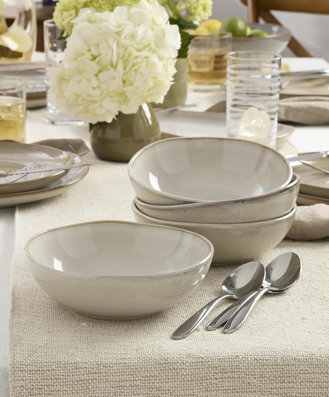 Oneida Organic Shades Oatmeal Stoneware 18-Piece Dinnerware Set for 6 | dishwasher safe | plates and bowls sets for kitchen and dining | 10.25 inch plate, dish set, dishes | 2 inch, 28oz