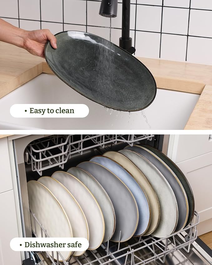 famiware Serving Platters Set of 3 Sizes - Oval, Deep Forest | 15.59"/14.3"/12.9" Fine Stoneware Serving Trays for Party, Entertaining for Food, Turkey, Cheese, Microwave Dishwasher Safe